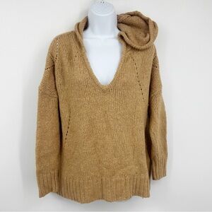 American Eagle Outfitters Tan Hooded Sweater Size Large Jegging Fit Boho V Neck